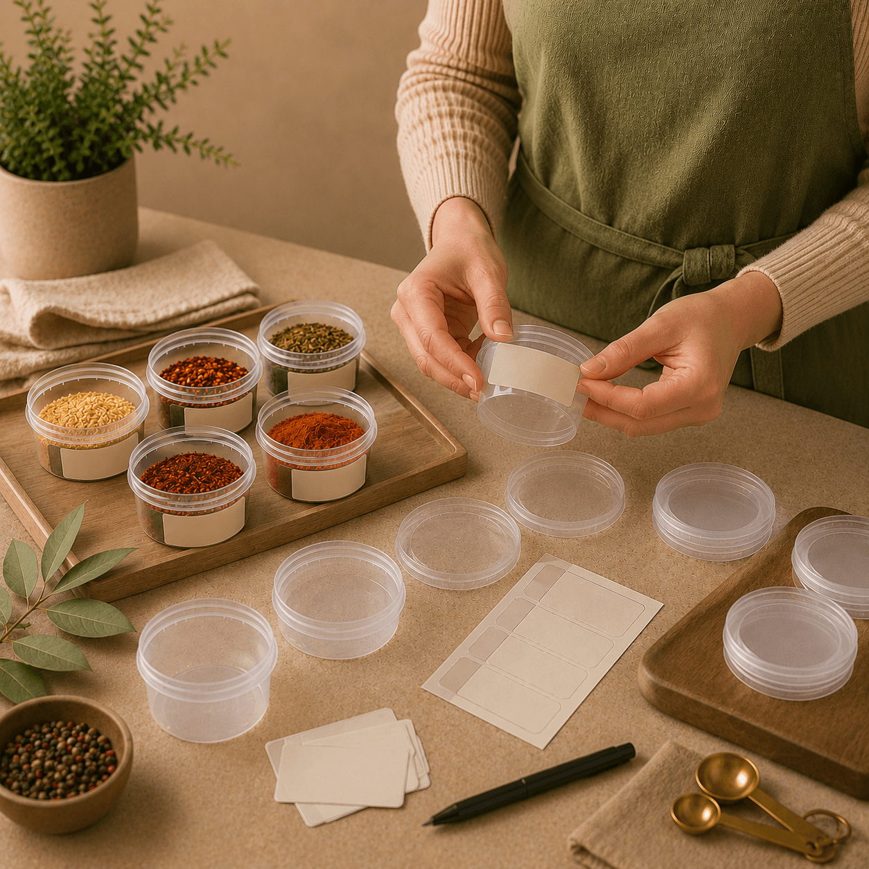 Ingredientes organizados para temperos no pote