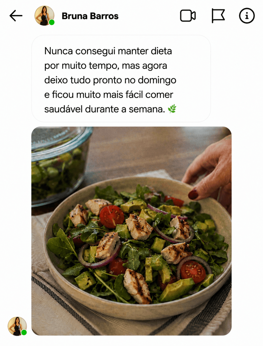 Depoimento de aluna sobre saladas no pote